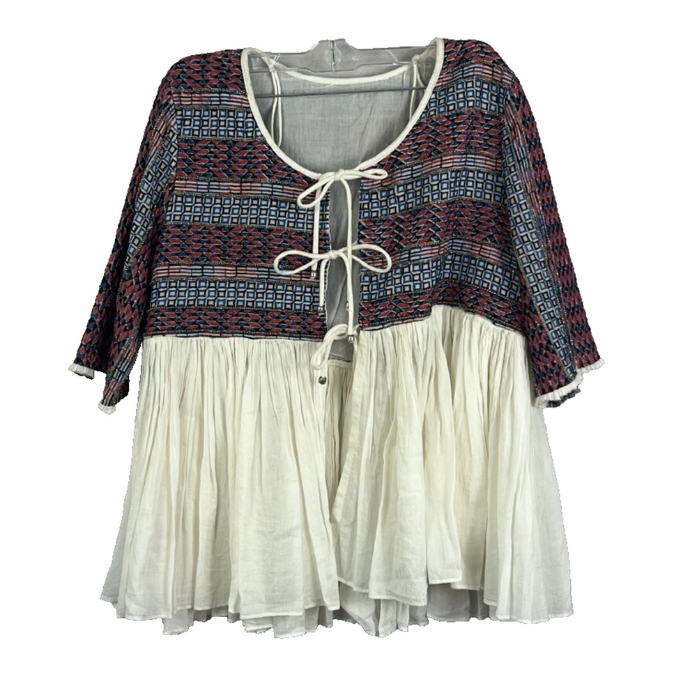Zara Blazer Jacket Women's Tie Front Boho Aztec Festival Chic Bohemian